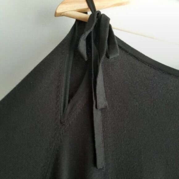 ANTHROPOLOGIE 100% Cotton Cold Shoulder Tie Sweater Black Sz M - Picture 2 of 12